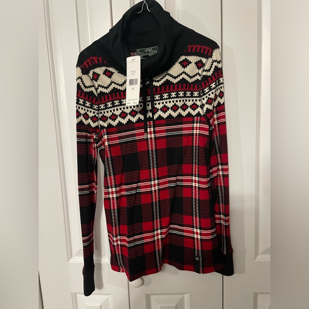 RALPH LAUREN Small, Turtleneck, Red/ Black/ White Long Sleeve